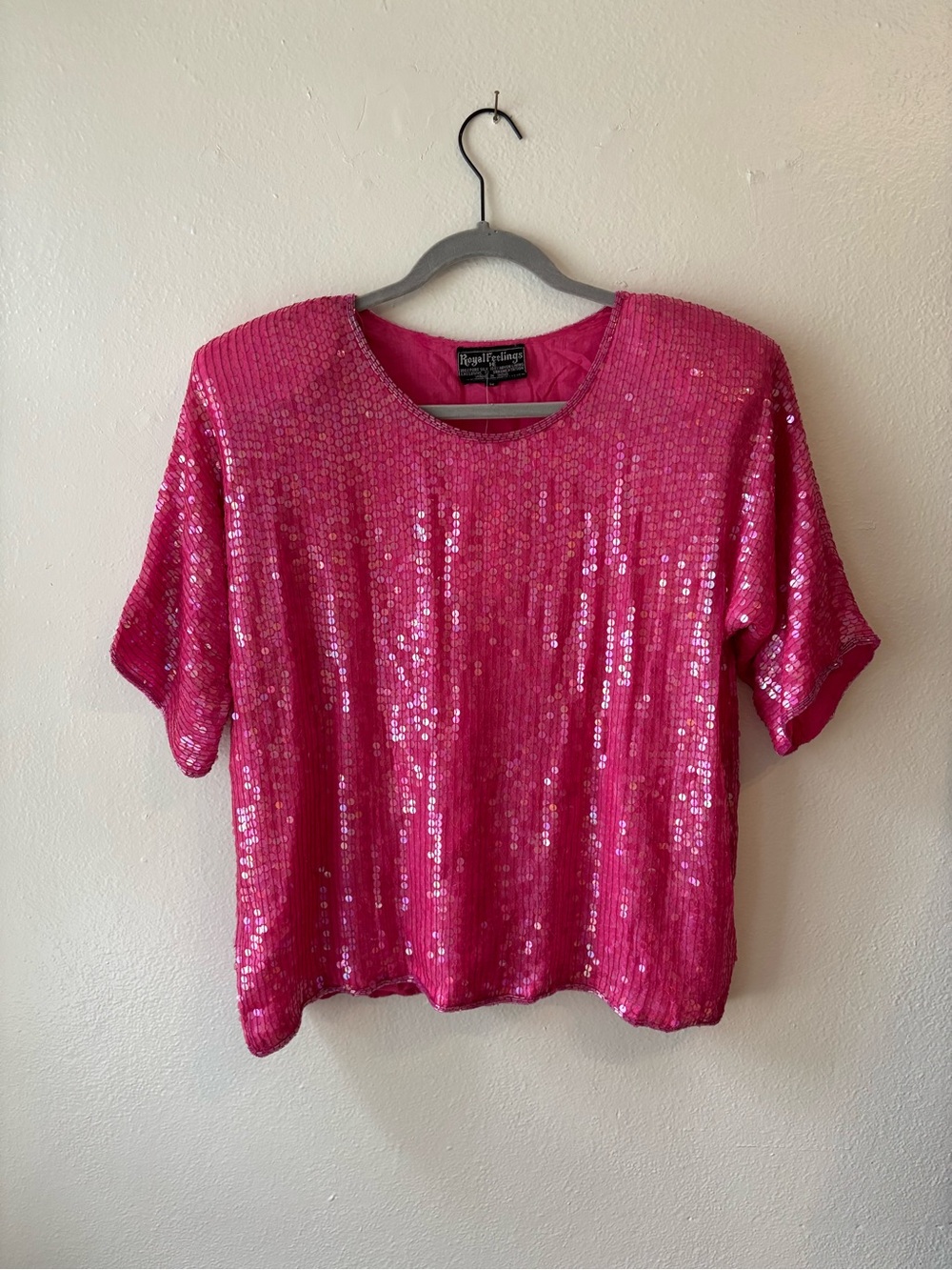 Vintage Pink Sequin Short-Sleeve Top